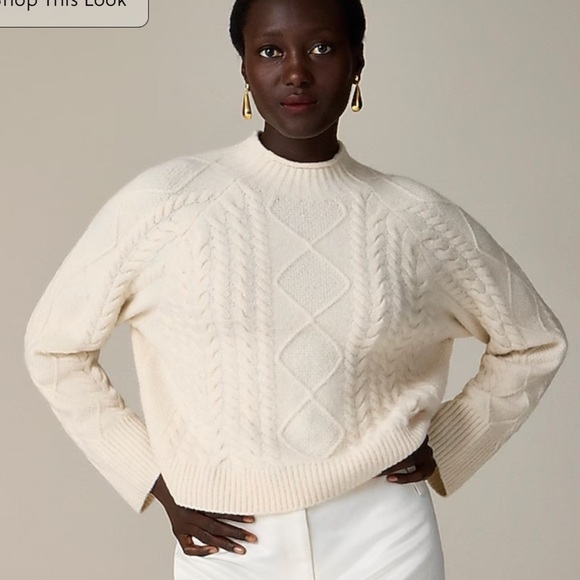 J crew heather ivory Cable-knit Rollneck™ sweater in Supersoft yarn - Picture 1 of 7